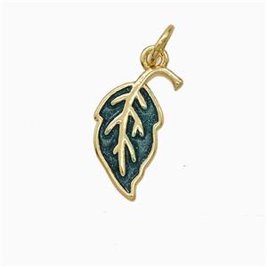 Copper Leaf Pendant Green Painted Gold Plated, approx 8-15mm [FN51413]