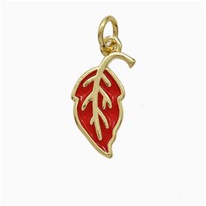 Copper Leaf Pendant Red Enamel Gold Plated, approx 8-15mm [FN51414]