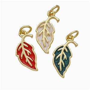Copper Leaf Pendant Painted Gold Plated Mixed, approx 8-15mm [FN51415]