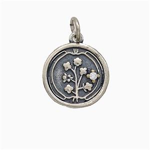 Copper Flower Pendant Painted Platinum Plated, approx 13mm [FN51416]