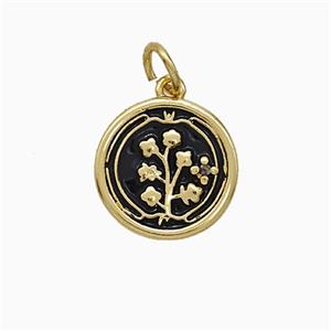 Copper Flower Pendant Black Enamel Gold Plated, approx 13mm [FN51417]