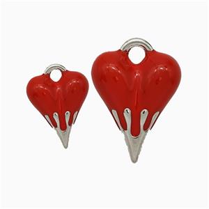 Copper Heart Pendant Red Enamel Platinum Plated, approx 15-19mm [FN51423-S]