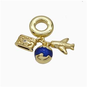 Camera And Airplane Earth Charms Copper Pendant Blue Painted Gold Plated, approx 7-10mm, 10mm dia [FN51425]