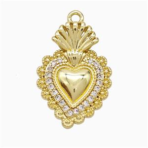 Copper Heart Pendant Pave Zirconia Gold Plated, approx 15-20mm [FN51430]