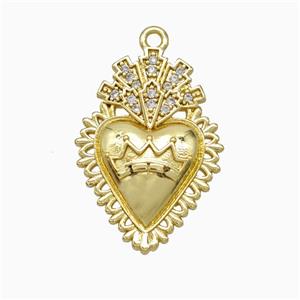 Copper Heart Pendant Pave Zirconia Gold Plated, approx 16-23mm [FN51431]