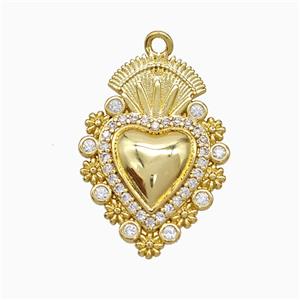 Copper Heart Pendant Pave Zirconia Gold Plated, approx 16-22mm [FN51432]
