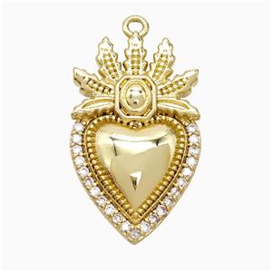Copper Heart Pendant Pave Zirconia Gold Plated, approx 15-25mm [FN51433]