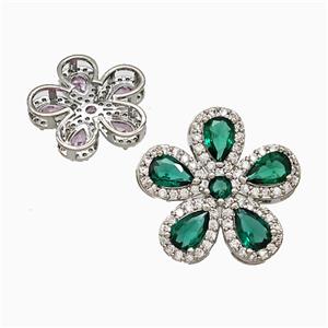Copper Flower Pendant Pave Zirconia Green Crystal Glass Platinum Plated, approx 20mm [FN51442]