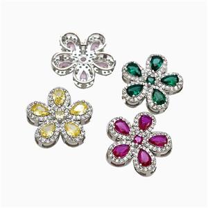 Copper Flower Pendant Pave Zirconia Crystal Glass Platinum Plated Mixed, approx 20mm [FN51444]