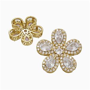 Copper Flower Pendant Pave Zirconia Crystal Glass Gold Plated, approx 20mm [FN51445]