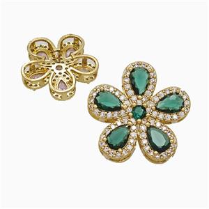 Copper Flower Pendant Pave Zirconia Green Crystal Glass Gold Plated, approx 20mm [FN51448]