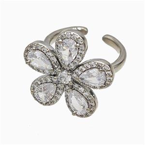 Copper Flower Rings Pave Zirconia Crystal Glass Platinum Plated, approx 20mm, 18mm dia [FN51451]