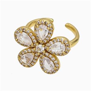 Copper Flower Rings Pave Zirconia Crystal Glass Gold Plated, approx 20mm, 18mm dia [FN51456]