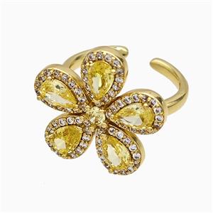 Copper Flower Rings Pave Zirconia Yellow Crystal Glass Gold Plated, approx 20mm, 18mm dia [FN51458]