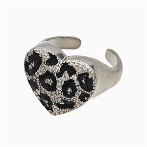 Copper Heart Rings Pave Zirconia Black Enamel Platinum Plated, approx 17mm, 18mm dia [FN51469]