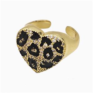 Copper Heart Rings Pave Zirconia Black Enamel Gold Plated, approx 17mm, 18mm dia [FN51470]