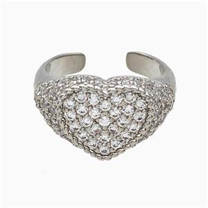 Copper Heart Rings Micropave Zirconia Platinum Plated, approx 13-15mm, 18mm dia [FN51471]