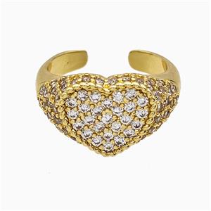 Copper Heart Rings Micropave Zirconia Gold Plated, approx 13-15mm, 18mm dia [FN51472]