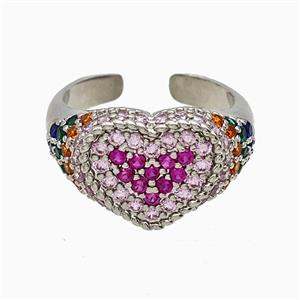 Copper Heart Rings Micropave Zirconia Platinum Plated, approx 13-15mm, 18mm dia [FN51473]