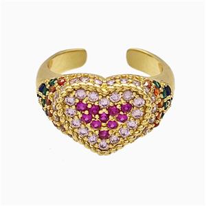 Copper Heart Rings Micropave Zirconia Gold Plated, approx 13-15mm, 18mm dia [FN51474]