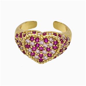 Copper Heart Rings Micropave Zirconia Gold Plated, approx 13-15mm, 18mm dia [FN51476]