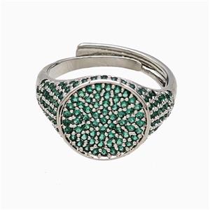 Copper Sun Rings Pave Green Zirconia Adjustable Platinum Plated, approx 13mm, 18mm dia [FN51488]