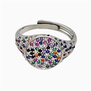 Copper Sun Rings Pave Zirconia Adjustable Platinum Plated, approx 13mm, 18mm dia [FN51489]