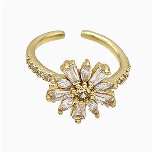 Copper Flower Rings Pave Zirconia Gold Plated, approx 13mm, 18mm dia [FN51498]