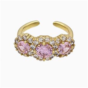 Copper Flower Rings Pave Zirconia Pink Crystal Glass Gold Plated, approx 10mm, 18mm dia [FN51501]