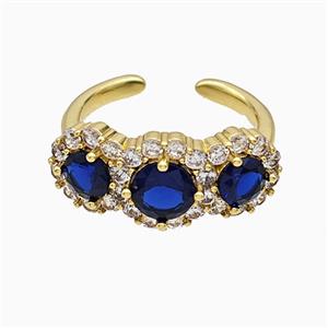 Copper Flower Rings Pave Zirconia Blue Crystal Glass Gold Plated, approx 10mm, 18mm dia [FN51502]