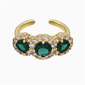 Copper Flower Rings Pave Zirconia Green Crystal Glass Gold Plated, approx 10mm, 18mm dia [FN51503]