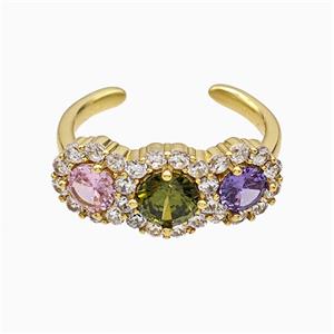 Copper Flower Rings Pave Zirconia Multicolor Crystal Glass Gold Plated, approx 10mm, 18mm dia [FN51506]