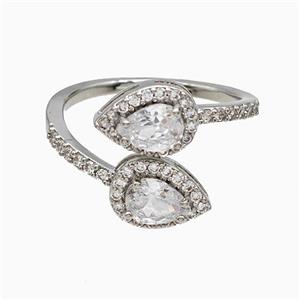 Copper Teardrop Rings Pave Zirconia Crystal Glsss Platinum Plated, approx 8-11mm, 18mm dia [FN51507]