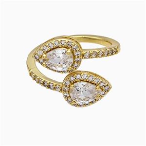 Copper Teardrop Rings Pave Zirconia Crystal Glsss Gold Plated, approx 8-11mm, 18mm dia [FN51508]
