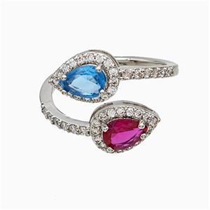 Copper Teardrop Rings Pave Zirconia Crystal Glsss Platinum Plated, approx 8-11mm, 18mm dia [FN51509]