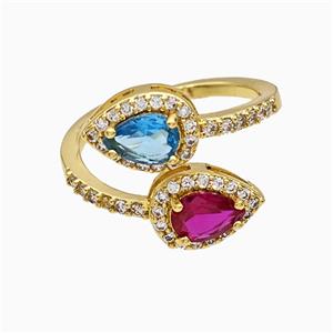 Copper Teardrop Rings Pave Zirconia Crystal Glsss Gold Plated, approx 8-11mm, 18mm dia [FN51510]