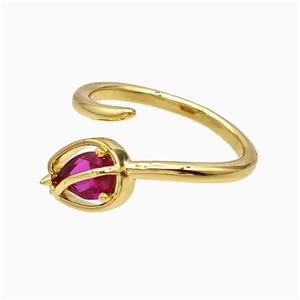Copper Tulip Flower Rings Pave Crystal Glass Gold Plated, approx 8-9mm, 18mm dia [FN51525]