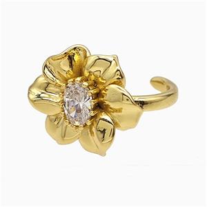 Copper Flower Rings Pave Crystal Glass Gold Plated, approx 16-20mm, 18mm dia [FN51526]