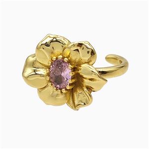 Copper Flower Rings Pave Crystal Glass Gold Plated, approx 16-20mm, 18mm dia [FN51527]