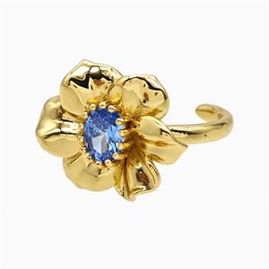 Copper Flower Rings Pave Crystal Glass Gold Plated, approx 16-20mm, 18mm dia [FN51528]