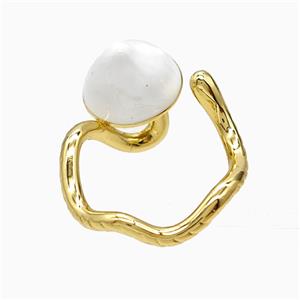Copper Mushroom Rings White Enamel Gold Plated, approx 11mm, 18mm dia [FN51531]