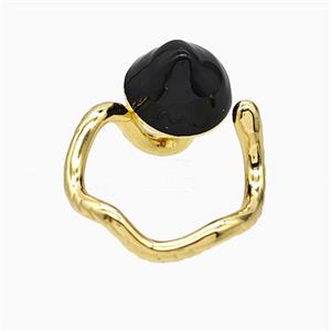 Copper Mushroom Rings Black Enamel Gold Plated, approx 11mm, 18mm dia [FN51532]
