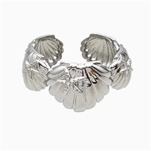 Copper Scallop Shell Rings Platinum Plated, approx 8-11mm, 18mm dia [FN51538]