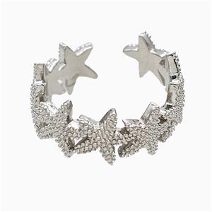 Copper Starfish Rings Platinum Plated, approx 9mm, 18mm dia [FN51542]