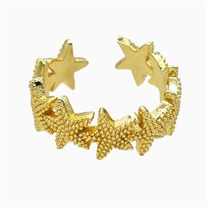Copper Starfish Rings Gold Plated, approx 9mm, 18mm dia [FN51543]