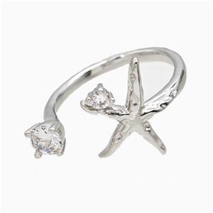 Copper Starfish Rings Pave Zirconia Platinum Plated, approx 5mm, 16mm, 18mm dia [FN51548]