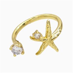Copper Starfish Rings Pave Zirconia Gold Plated, approx 5mm, 16mm, 18mm dia [FN51549]