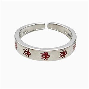 Copper Ladybug Rings Red Enamel Platinum Plated, approx 4mm, 18mm dia [FN51550]