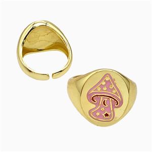 Copper Mushroom Rings Pink Enamel Gold Plated, approx 17mm, 18mm dia [FN51552]