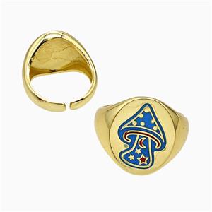 Copper Mushroom Rings Blue Enamel Gold Plated, approx 17mm, 18mm dia [FN51553]